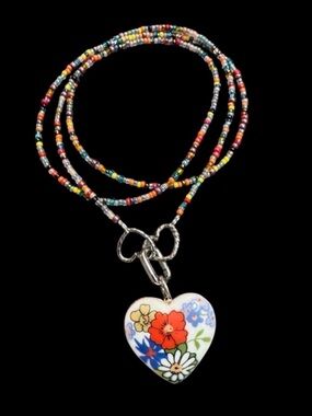 Vintage Heart Long Beaded Necklace.